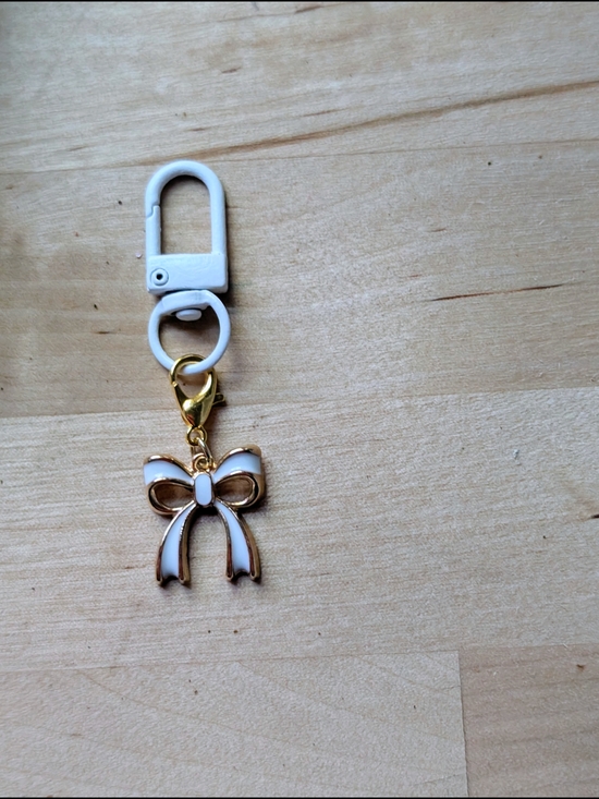 Handmade Accessories - White Enamel Bow Keychain Charm